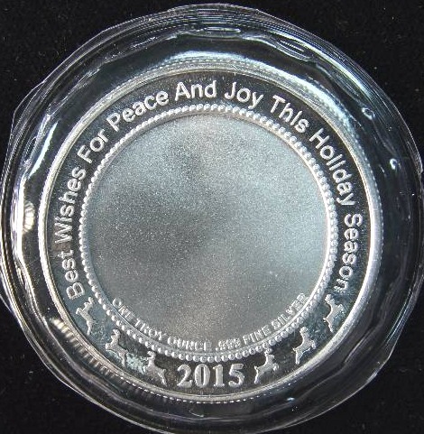 2015 1 TROY OZ. .999 FINE SILVER CHRISTMAS ROUND SEALED