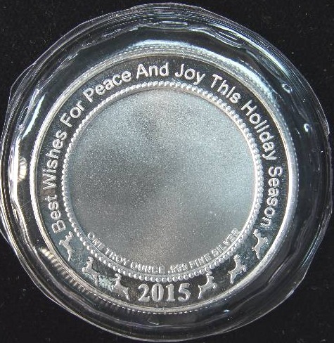2015 1 TROY OZ. .999 FINE SILVER CHRISTMAS ROUND SEALED