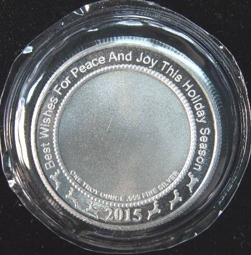 2015 1 TROY OZ. .999 FINE SILVER CHRISTMAS ROUND SEALED
