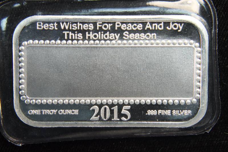 2015 1 TROY OZ. .999 FINE SILVER CHRISTMAS BAR SEALED