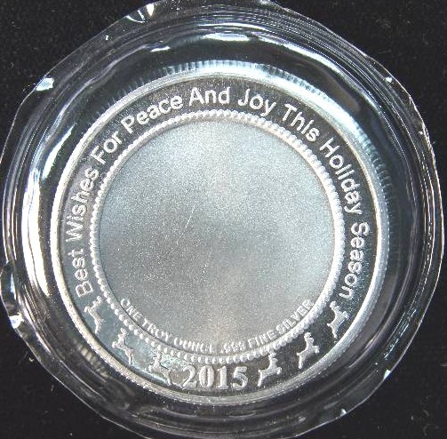 2015 1 TROY OZ. .999 FINE SILVER CHRISTMAS ROUND SEALED