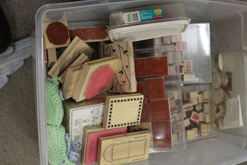lot 37 image: Assorted Stamp Pads in Plastic Bin