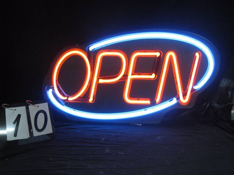 lot 10 image: standard plastic backed OPEN sign