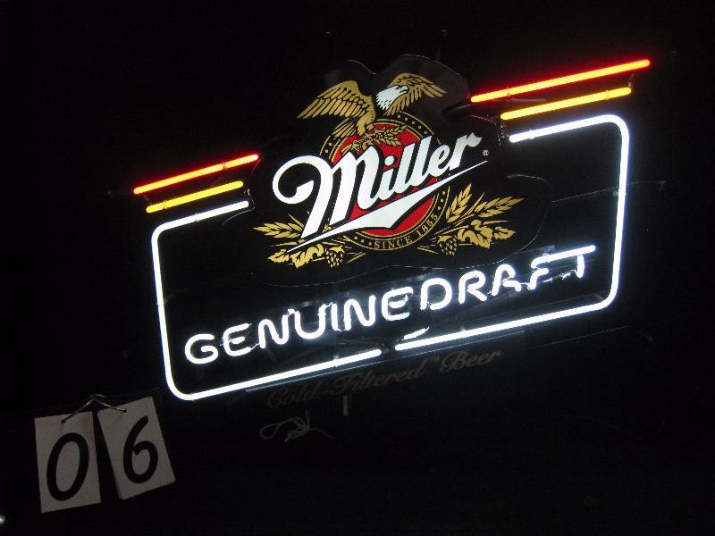 lot 6 image: MGD Miller Genuine Draft, neon sign with backlit eagle