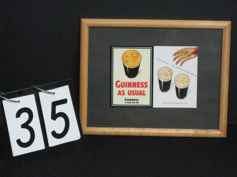 lot 35 image: Framed Guinness prints Guinness as Usual and Guinness is Good For You