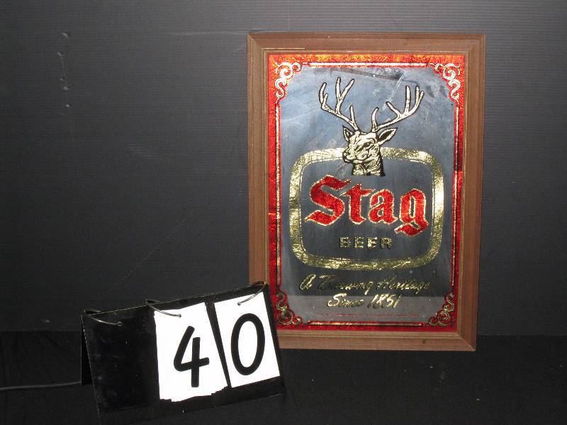 lot 40 image: Stag Beer mirror with red foil letters and trim