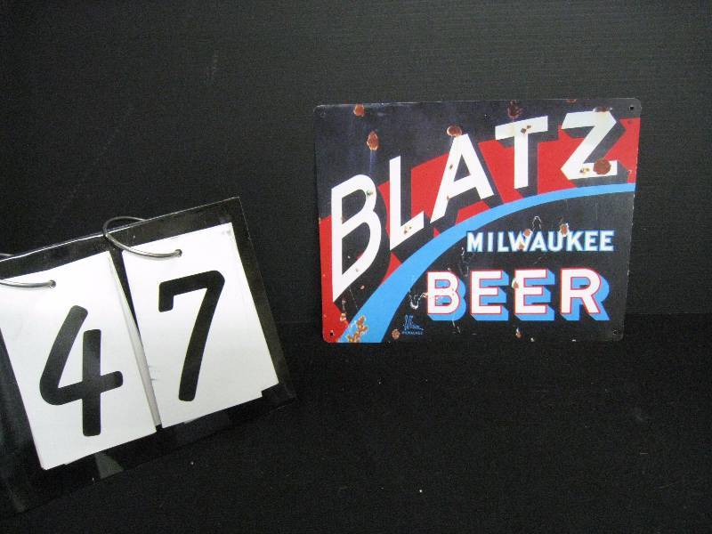 lot 47 image: Blatz tin sign - not old, not rusted