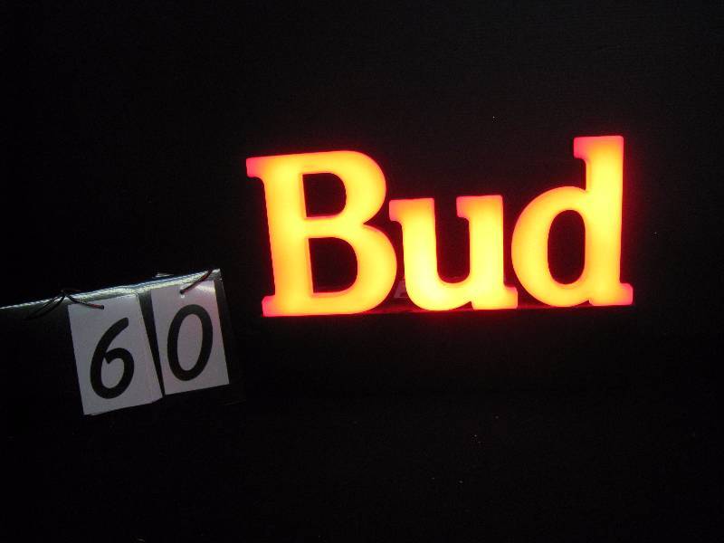lot 60 image: Bud neon, vintage plastic, internally lit with neon, very nice condition