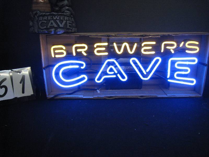 lot 61 image: Brewers Cave neon and 3D plastic bottle glorifier (display stand for bottle or can), NIB  New in Box neon