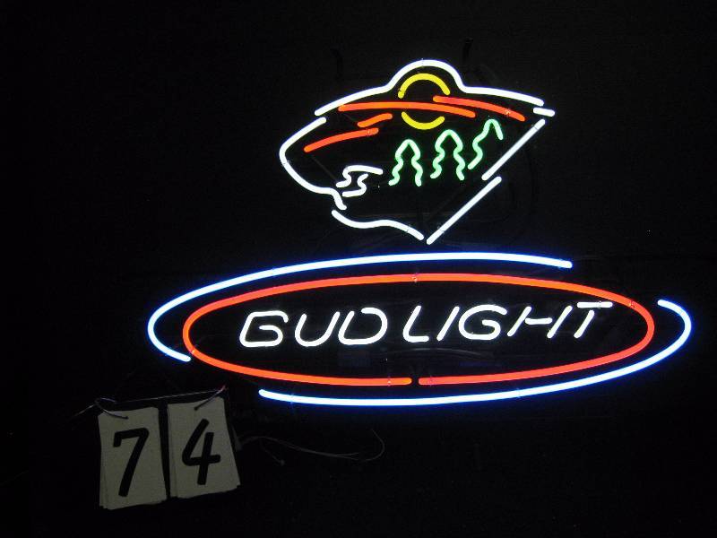 lot 74 image: Bud Light MN Wild NHL hockey neon - nice, clean sign
