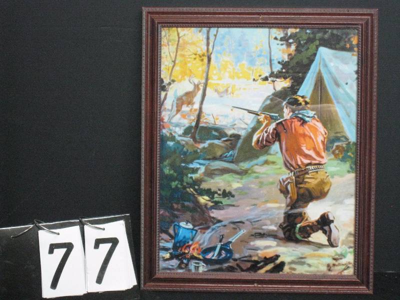 lot 77 image: Framed print - deer hunter