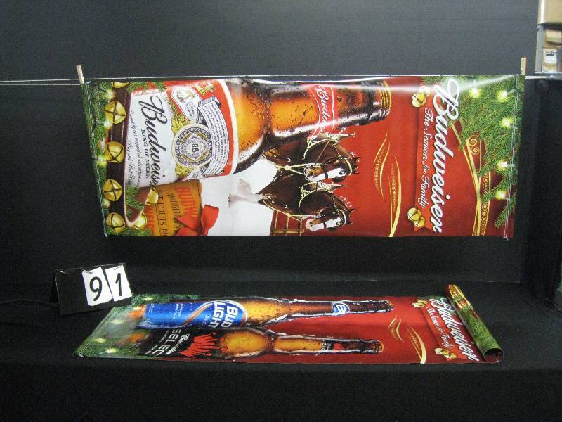 lot 91 image: Budweiser holiday  Christmas glamour banner, double sided, 2 in box