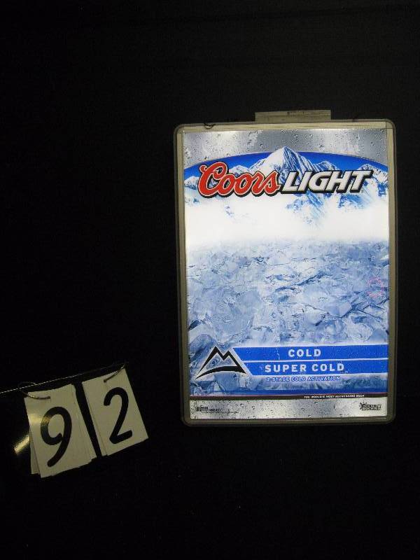 lot 92 image: Coors Light indoor  outdoor thermometer with digital display, apperas to work, has separarte thermo transmitter for indoor  outdoor temp display