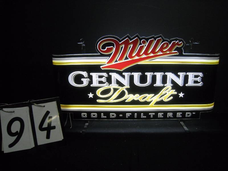 lot 94 image: Miller Genuine Draft MGD fluorescent light up, looks new
