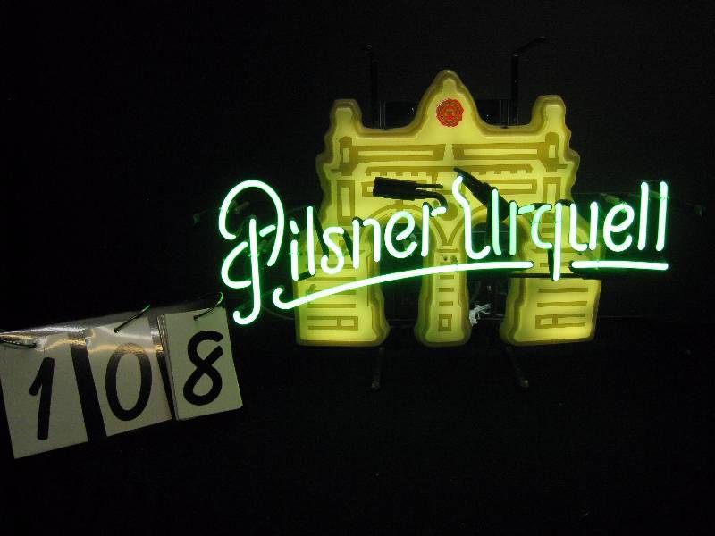 lot 108 image: Pilsner Urquell 3D plastic castle with green neon - super cool, looks new