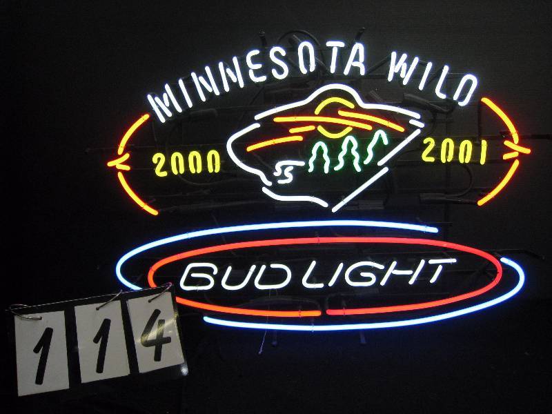lot 114 image: Bud Light RARE original inaugural MN Wild neon sign - very desirable - excellent unused condition - NOT a Chinese knockoff