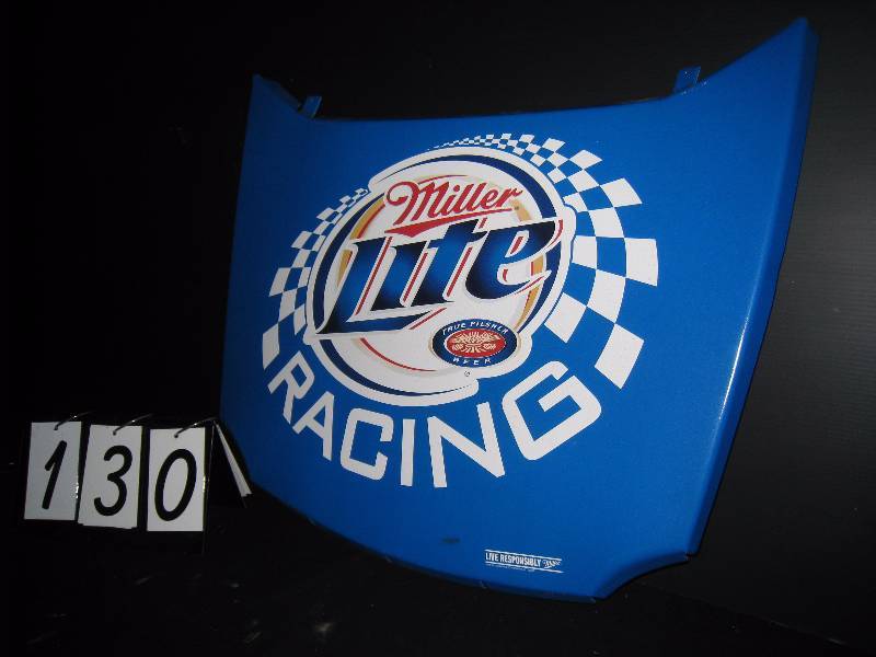 lot 130 image: Miller Lite Racing aluminum hood - great condition, no scratched