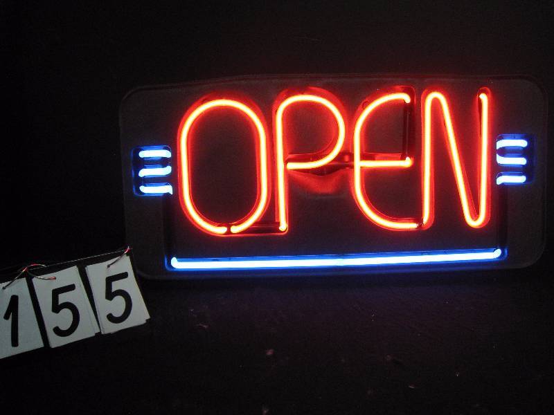 lot 155 image: Neon OPEN sign - plastic formed case is warped, but does not effect sign