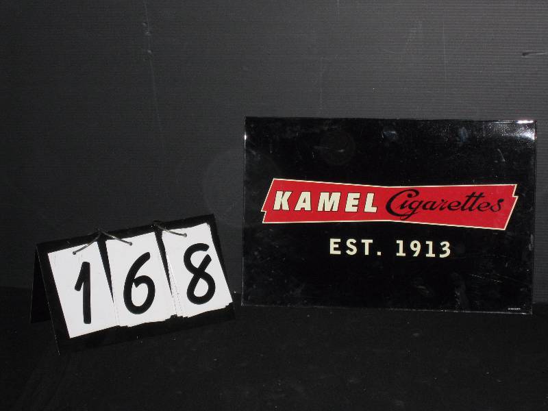 lot 168 image: Kamel Cigarettes Est 1913, tin tacker