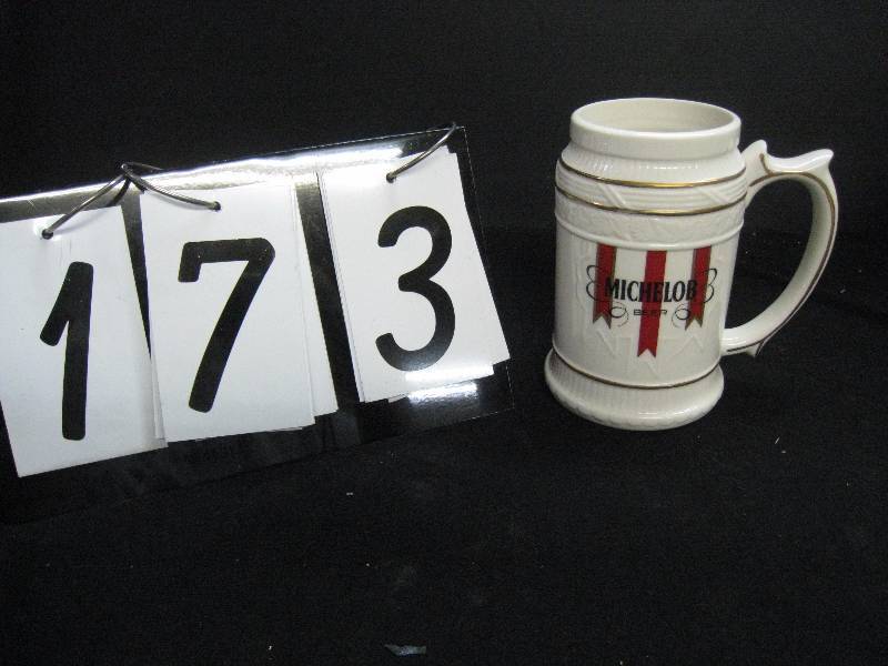 lot 173 image: Worlds Great Breweries 1988 - Michelob tankard, embossed with eagle and A, Mint condition with Certificate of Authenticity