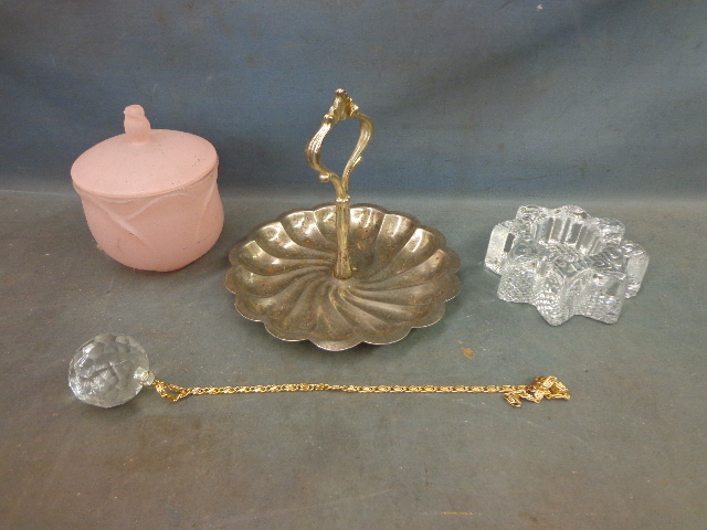 Metal Tray, Glass Avon Jar & More