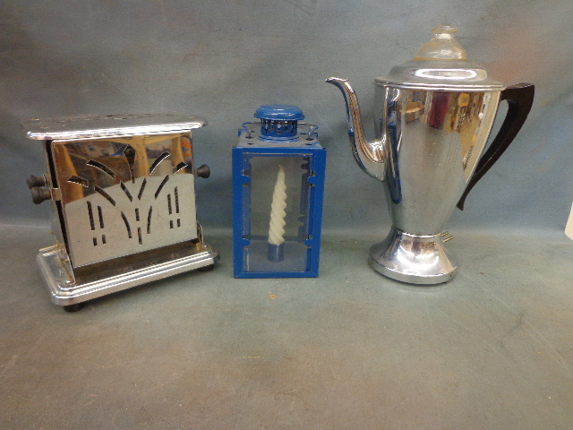 Antique Electric Toaster & Tea Maker and Candle lantern