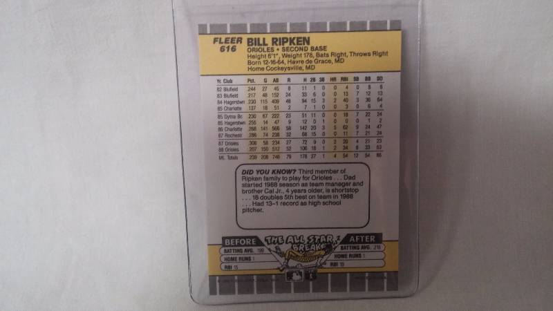 Billy Ripken 1989 FLEER Error Card