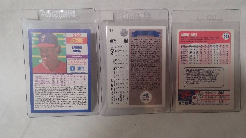Sammy Sosa 3 Card Rookie Set.