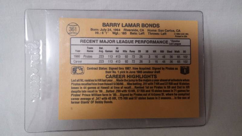Barry Bonds 1987 Donruss Rookie Card.