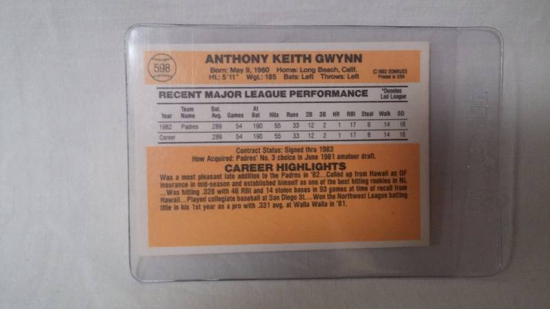 Tony Gwynn 1983 Donruss rookie Card.