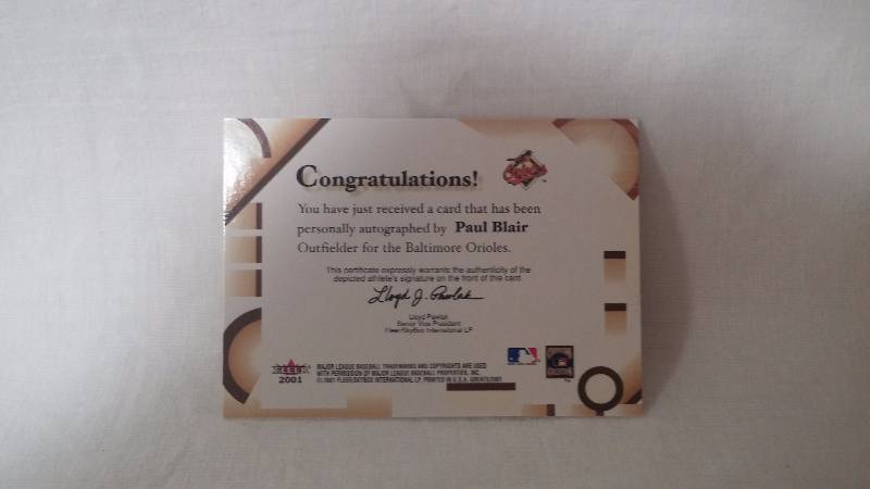 Paul Blair Certified Autograph Card.