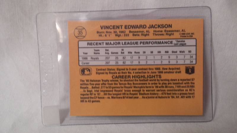 Bo Jackson 1987 Donruss Rookie Card.