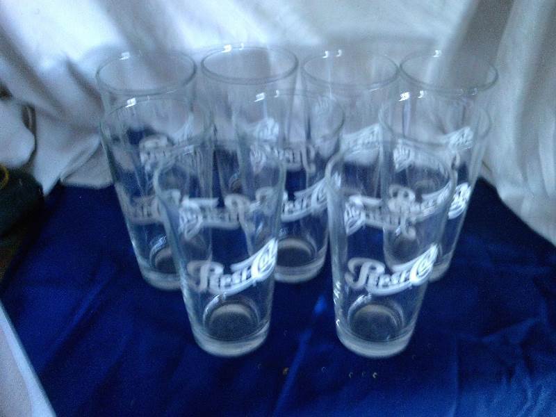 set of 9 pepsi cola glasses
