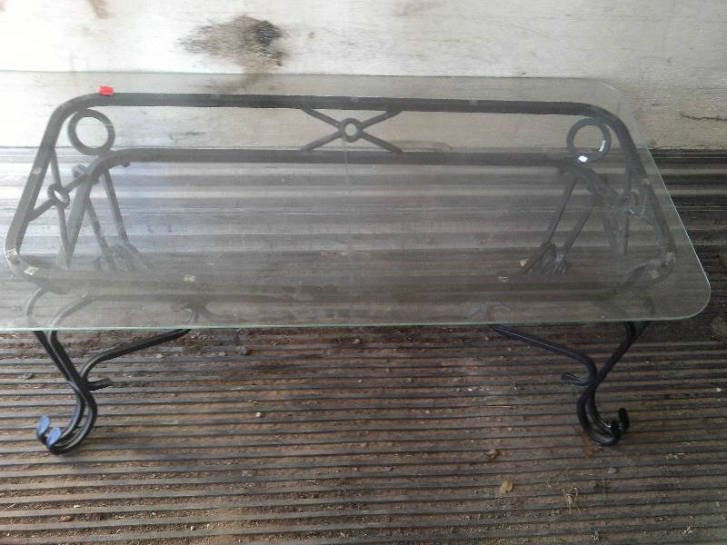 iron framed glass top coffee table