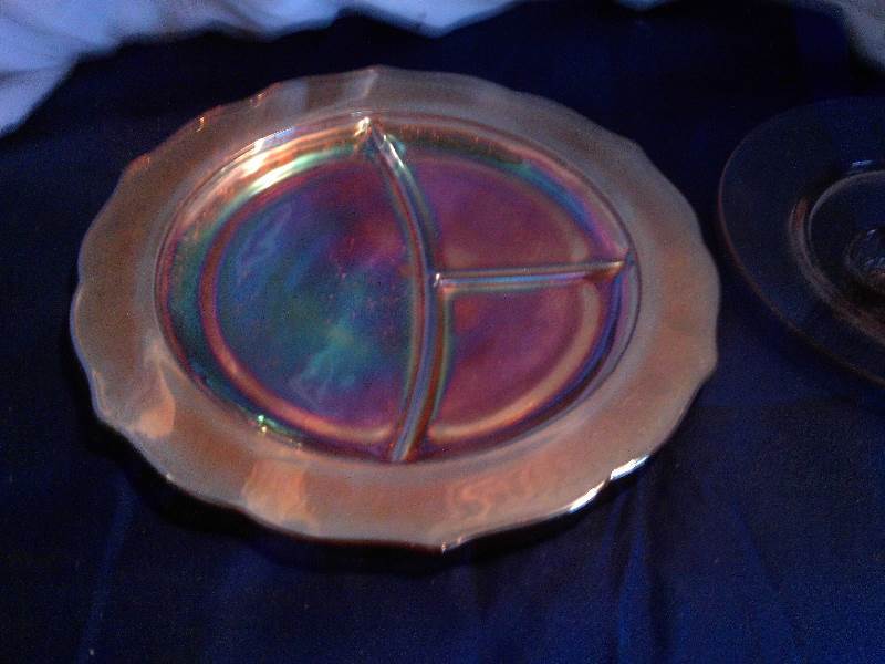 pink depression plate and misc
