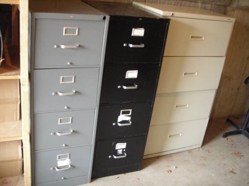 3- Hon File Cabinets Gray 4 Drawer 18 x 27 52T, Black 4 Drawer 18 x 25 x 52T, Tan 4 Drawer 30 x 19 x 52T