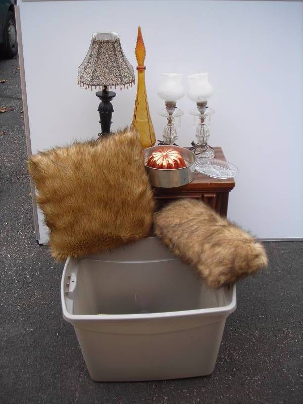 2-Faux Fur Pillows, Assorted Lamps, Cake Pans, IncludesTote