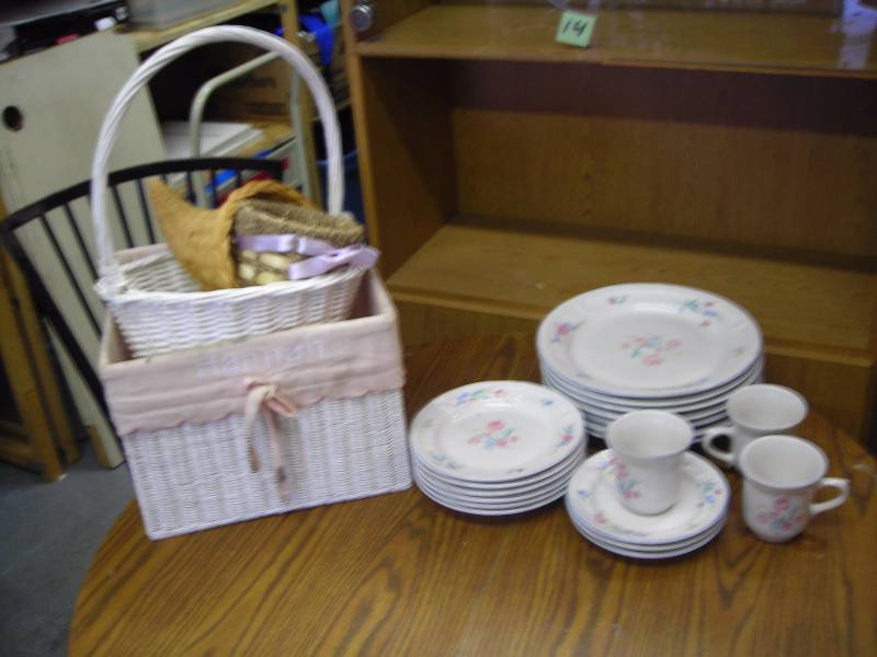 Stoneware Dishes & White Wicker