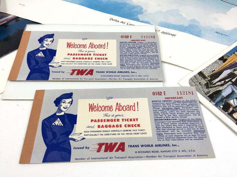 Large lot of highly collectible vintage Air line items including 2 tickets, maps, game, prints and much more