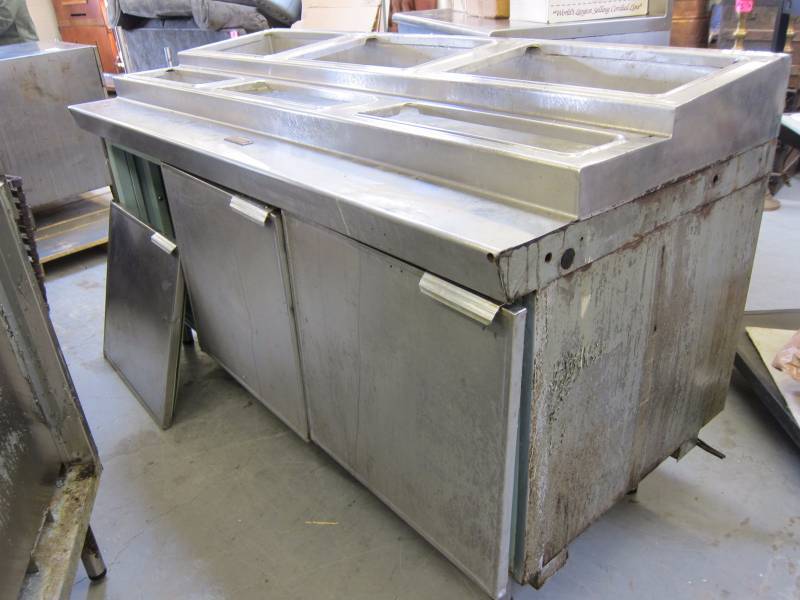 lot 4 image: Prep Table with 3-Door Refrigerator