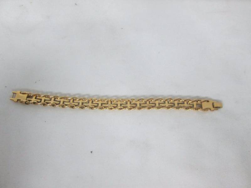 lot 66 image: Mens Goldtone Steel Cross Railroad Bracelet