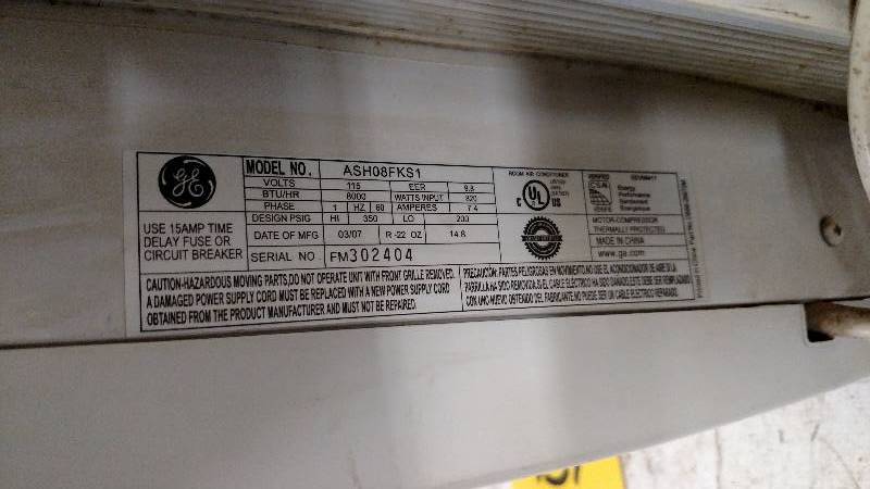 G.E. Air Conditioner, 8000 BTU, 115...