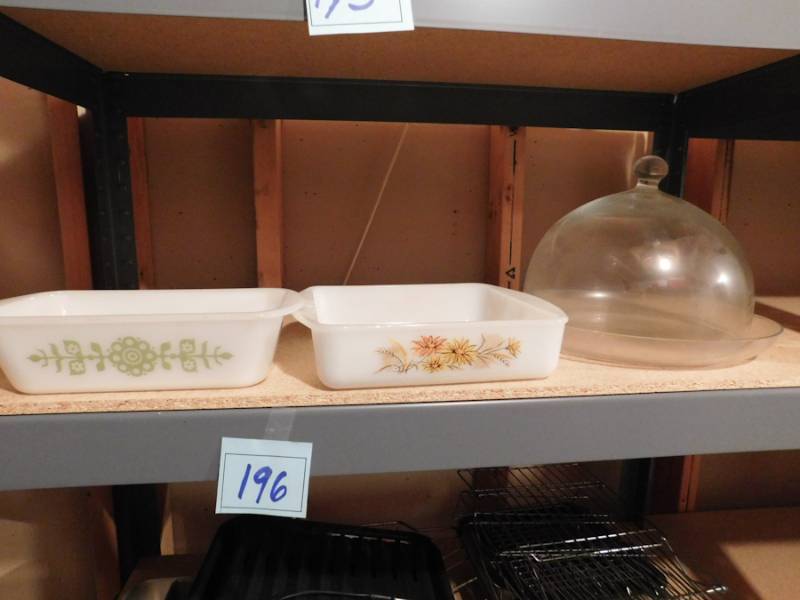 lot 196 image: two vintage serving dishes and a glass domed lid for cheese plate