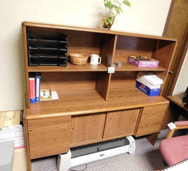 lot 213 image: office credenza and hutch piece two pieces one price no contents seen are included