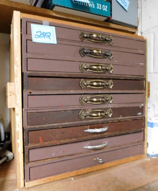 lot 222 image: homemade drawer unit and contents