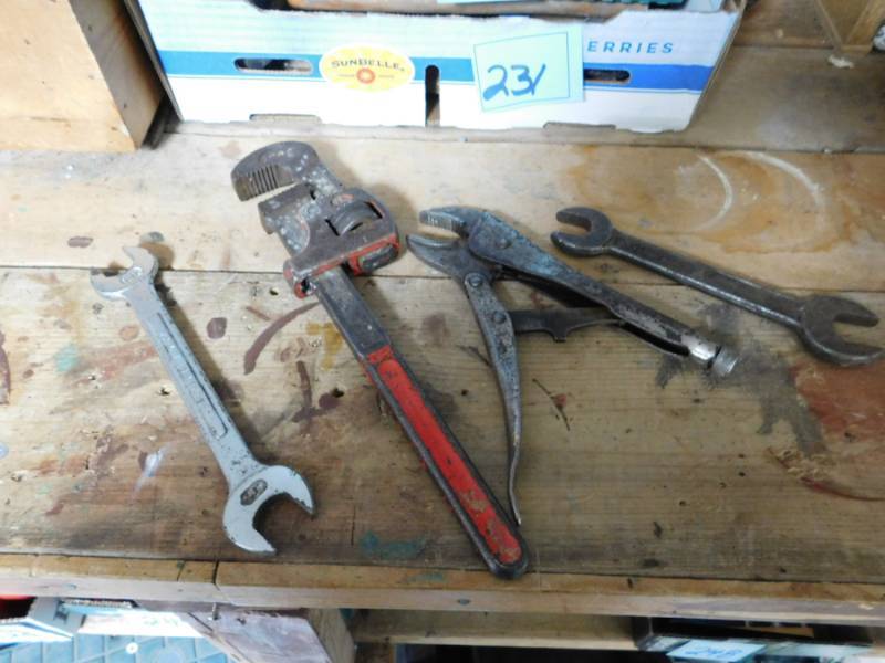 lot 239 image: tools vise grip pipe wrench and more