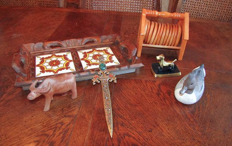 lot 78 image: two brass dogs and a Jerusalem letter opener and more