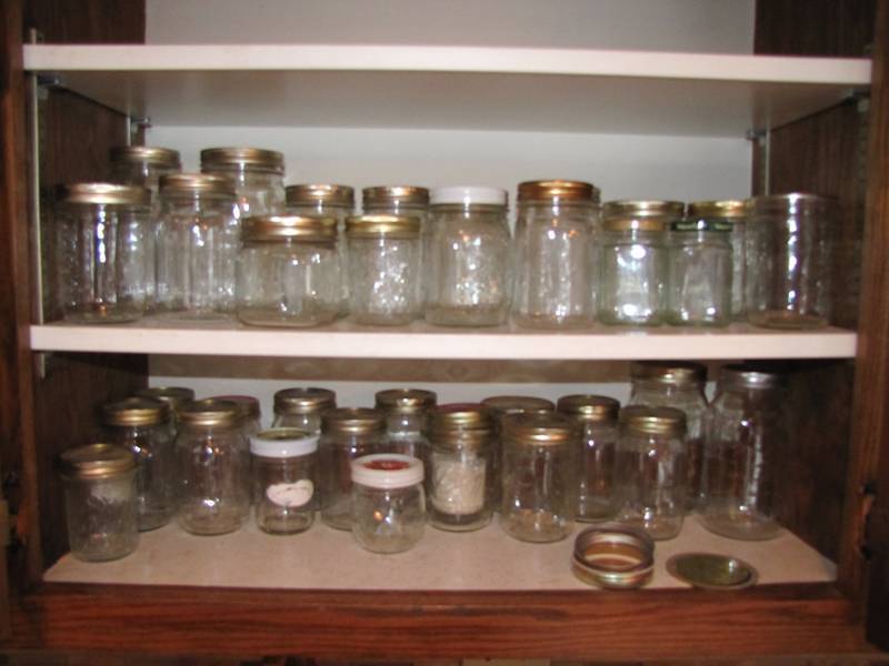 lot 154 image: large cupboard lot of glass caning and other jars