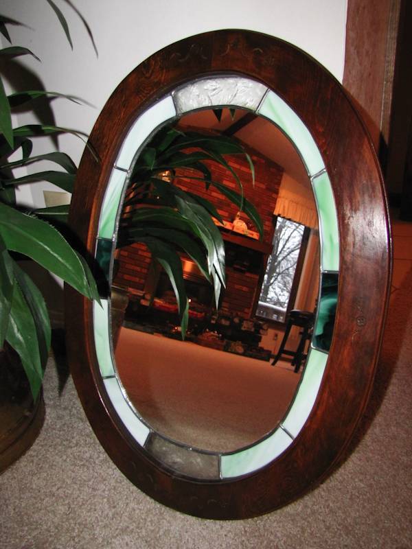 lot 321 image: brass fireplace tool set, plant in brass pot and oval mirror