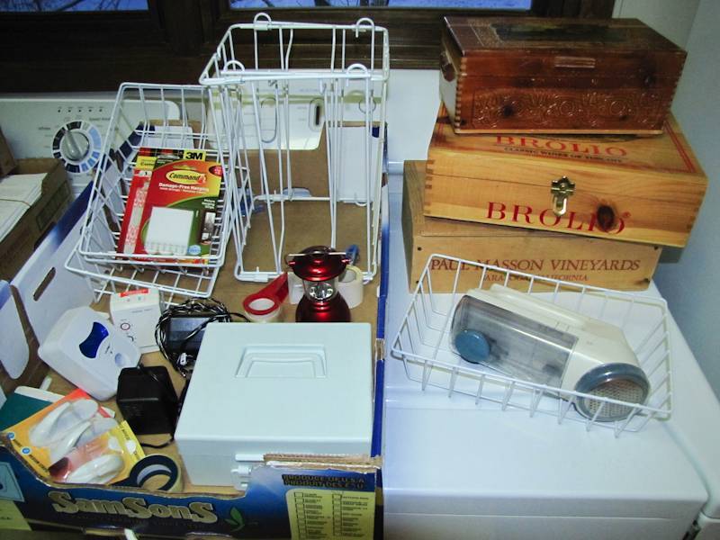 lot 318 image: three wooden boxes wire containers organizing items see photos